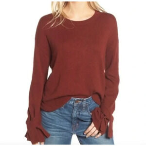 Madewell Women's Tie Cuff Crewneck Pullover Sweater Bell Sleeve Red Size Small